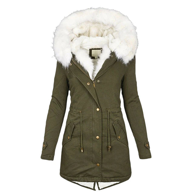 Warme Lange Winterjas met Capuchon voor Dames-Zomer Jassen-Calora-Groen-S-Calora