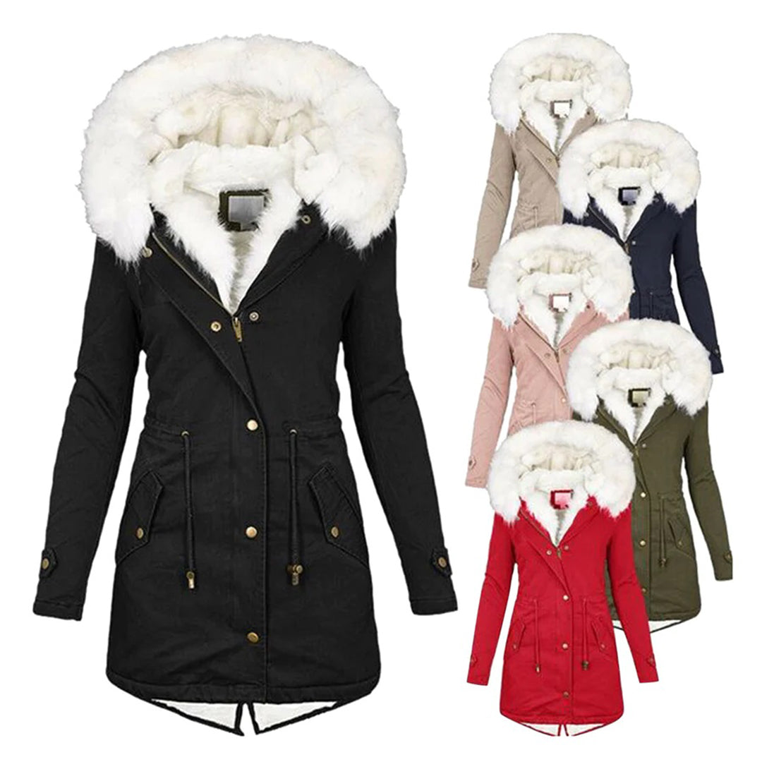 Warme Lange Winterjas met Capuchon voor Dames-Zomer Jassen-Calora-Khaki-S-Calora