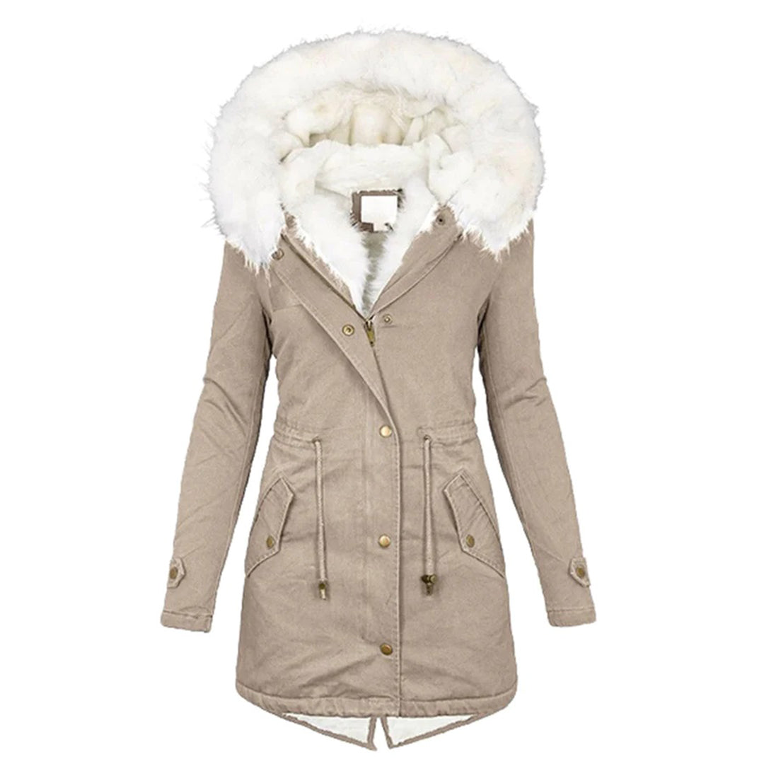 Warme Lange Winterjas met Capuchon voor Dames-Zomer Jassen-Calora-Khaki-S-Calora