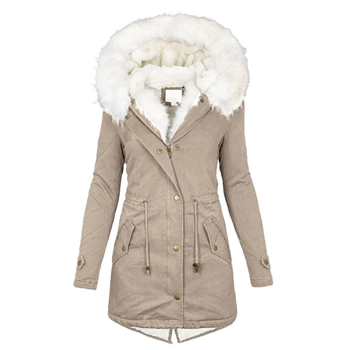 Warme Lange Winterjas met Capuchon voor Dames-Zomer Jassen-Calora-Khaki-S-Calora