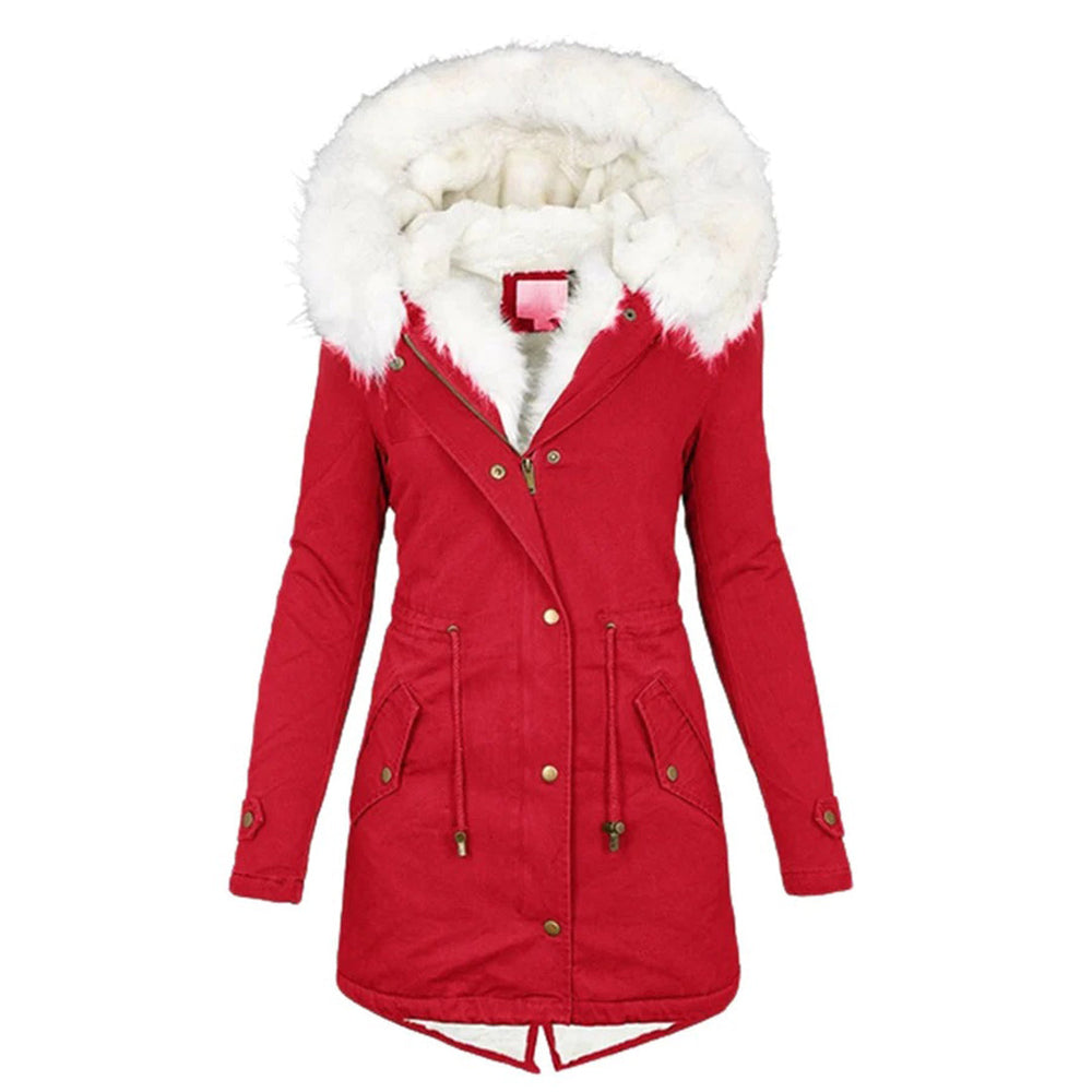 Warme Lange Winterjas met Capuchon voor Dames-Zomer Jassen-Calora-Rood-S-Calora