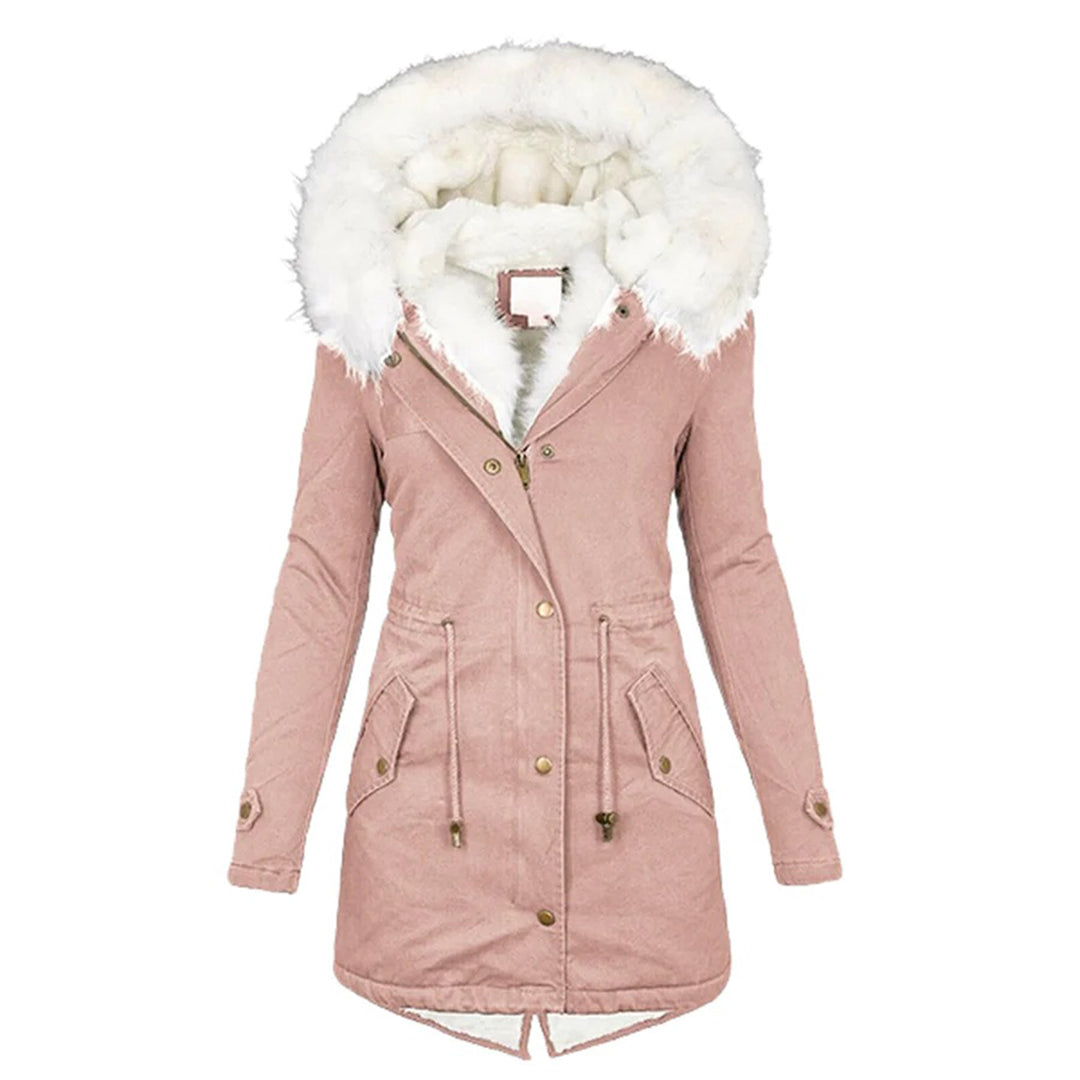 Warme Lange Winterjas met Capuchon voor Dames-Zomer Jassen-Calora-Roze-S-Calora