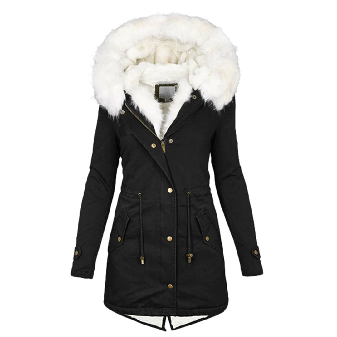 Warme Lange Winterjas met Capuchon voor Dames-Zomer Jassen-Calora-Zwart-S-Calora