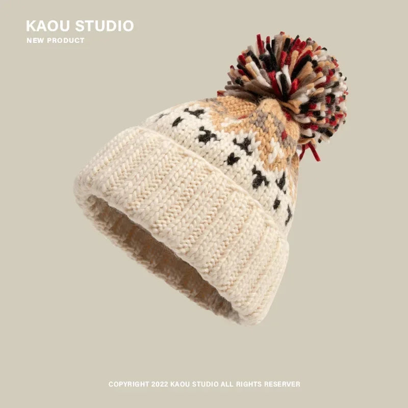 Warme Winter Kerstmis Beanie Muts-Petten-Calora-Beige-54-60CM-Calora