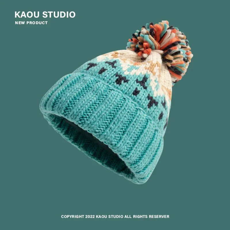 Warme Winter Kerstmis Beanie Muts-Petten-Calora-Lichtblauw-54-60CM-Calora