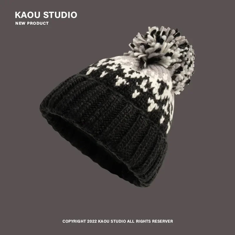Warme Winter Kerstmis Beanie Muts-Petten-Calora-Zwart-54-60CM-Calora