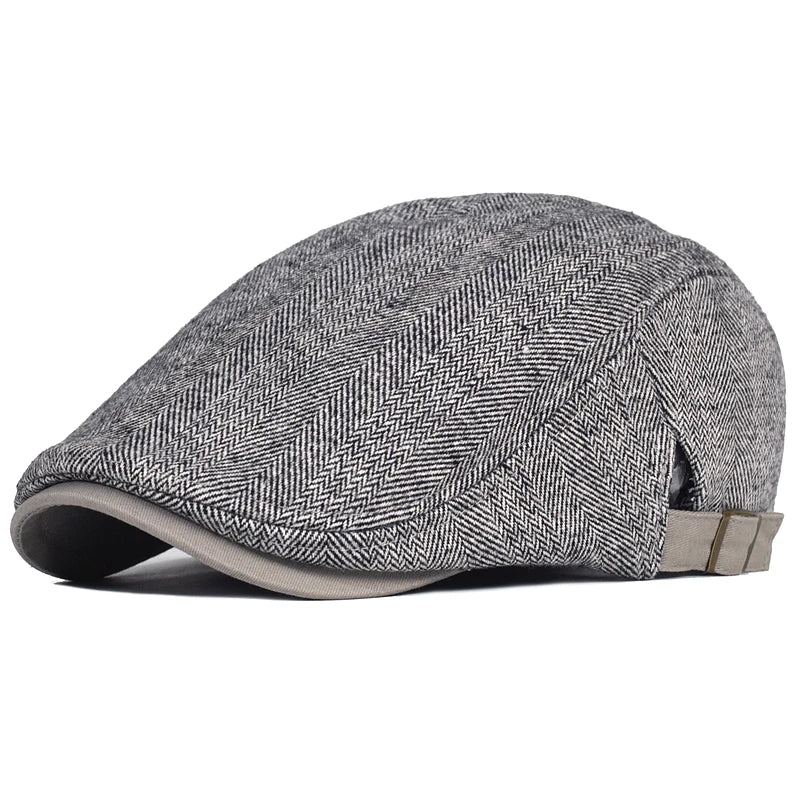 Warme Wol Vintage Gestreepte Beret Gatsby Hoed-Petten-Calora-Grijs-59-63 cm-Calora
