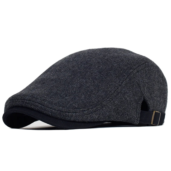 Warme Wol Vintage Gestreepte Beret Gatsby Hoed-Petten-Calora-Zwart-59-63 cm-Calora