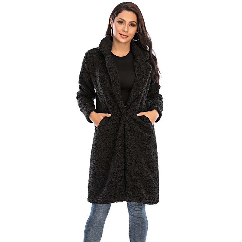 CALORA_ Warme zachte Lange Teddy Winterjas