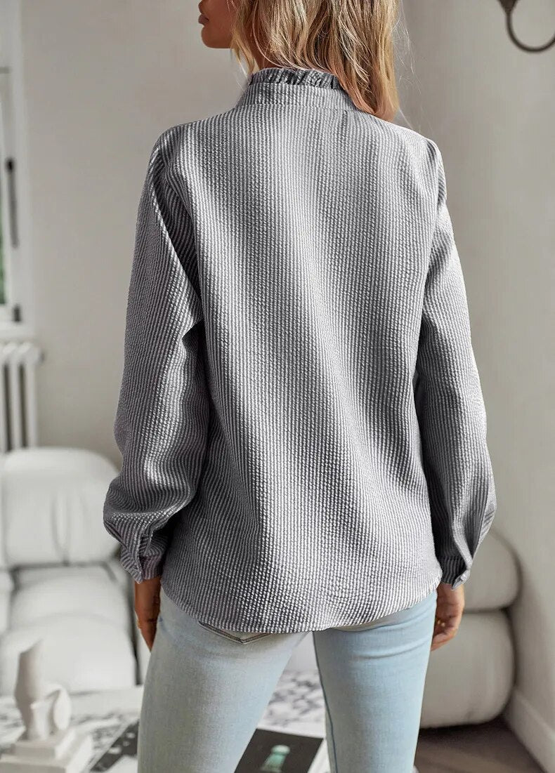 Wies | Elegante lange mouwen blouse met manchetkraag-Blouses-Calora-Blauw-S-Calora