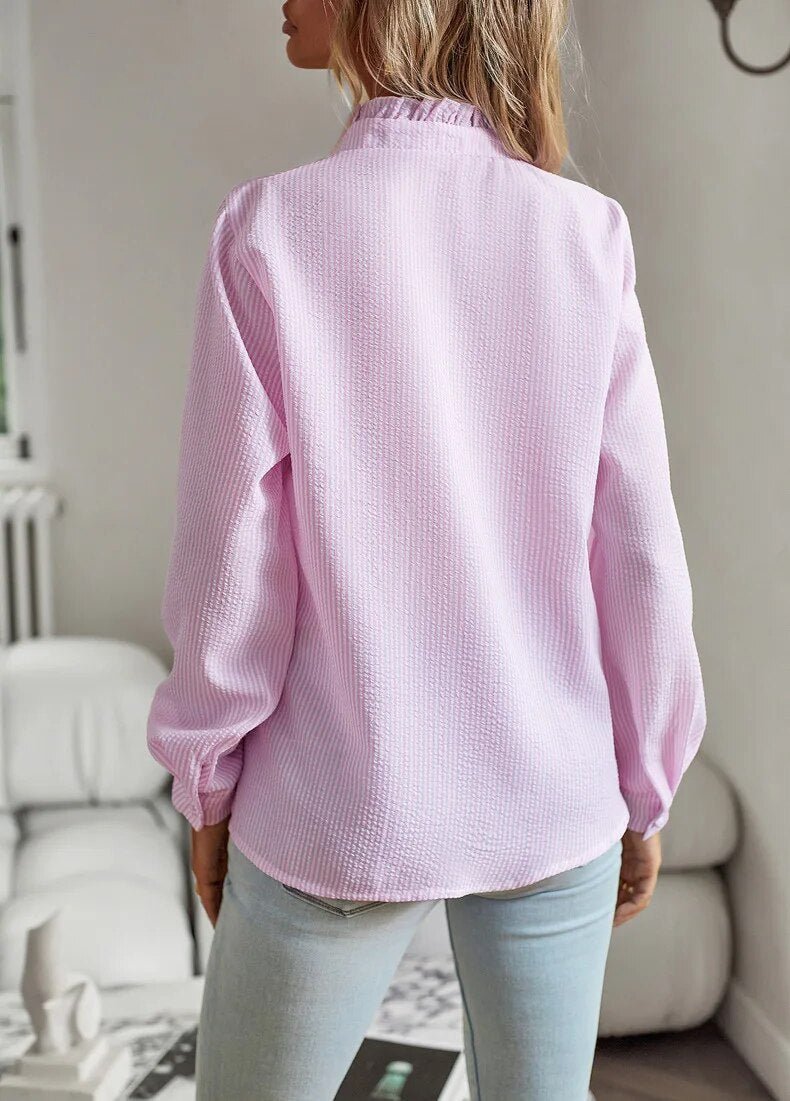 Wies | Elegante lange mouwen blouse met manchetkraag-Blouses-Calora-Blauw-S-Calora