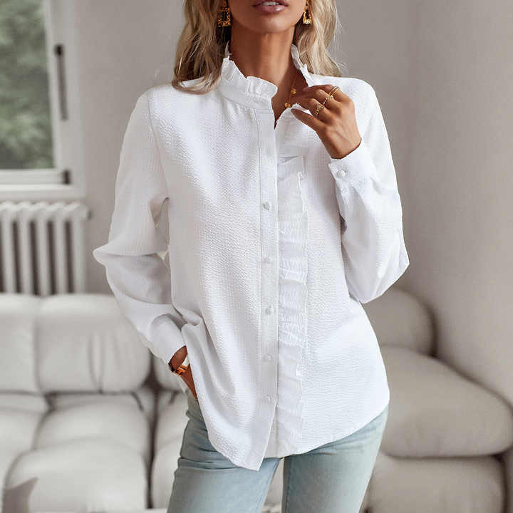 Wies | Elegante lange mouwen blouse met manchetkraag-Blouses-Calora-Wit-S-Calora