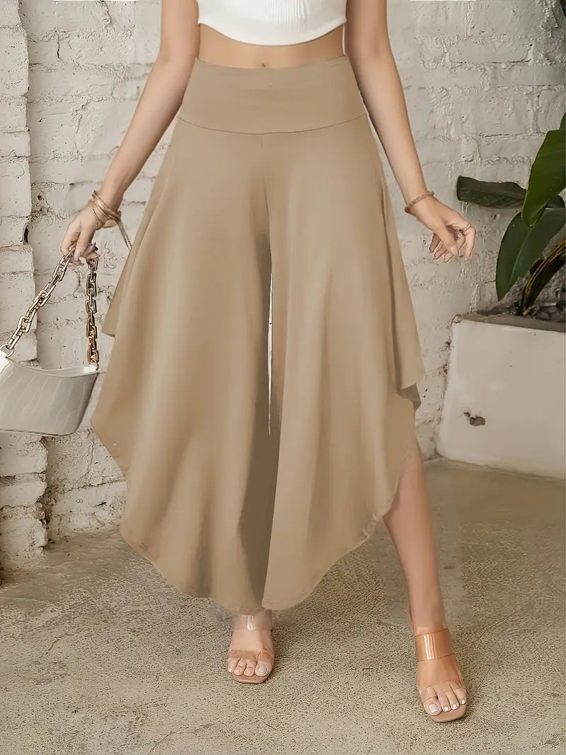 Wijde broek met ruches-Wijde Broeken-Calora-Zwart-S-Calora