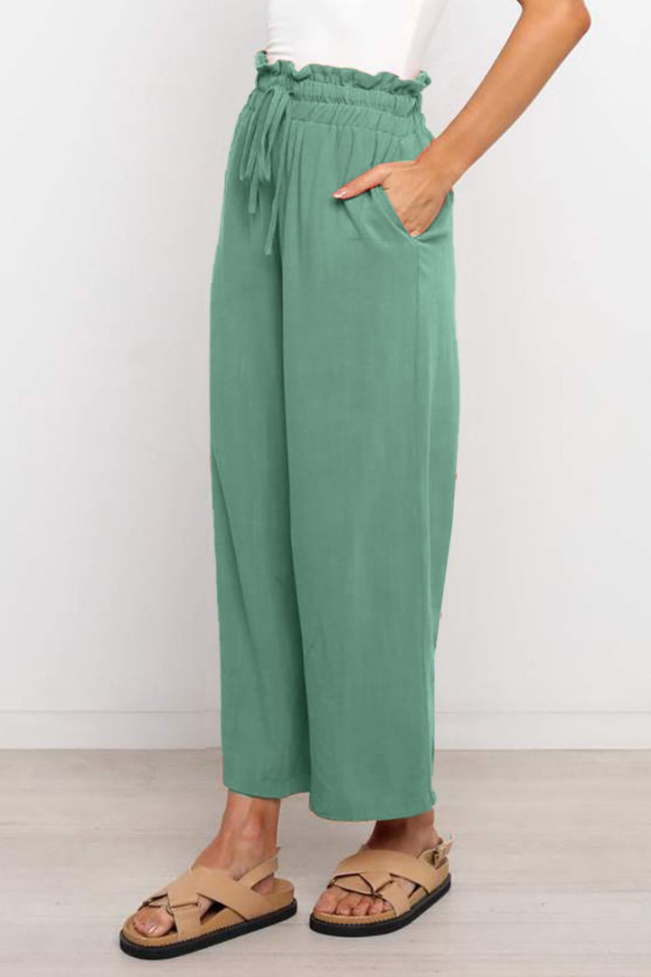 Wijde broek met trekkoord in de taille-Wijde Broeken-Calora-Ivoor-S-Calora