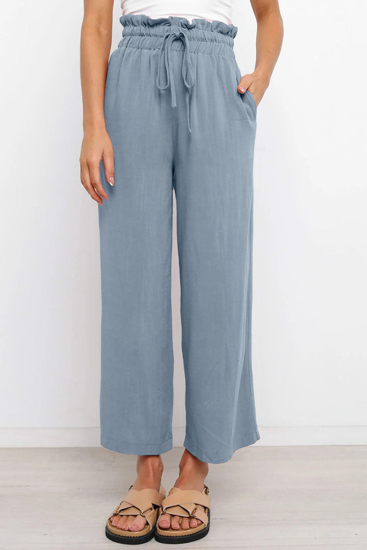 Wijde broek met trekkoord in de taille-Wijde Broeken-Calora-Ivoor-S-Calora