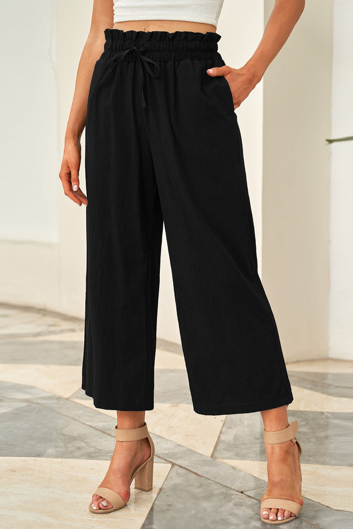 Wijde broek met trekkoord in de taille-Wijde Broeken-Calora-Ivoor-S-Calora