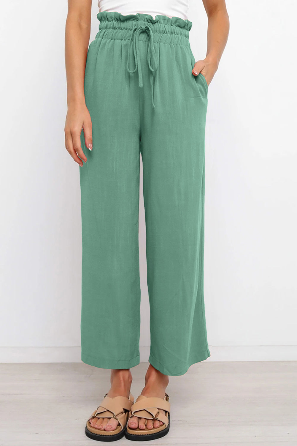Wijde broek met trekkoord in de taille-Wijde Broeken-Calora-Ivoor-S-Calora