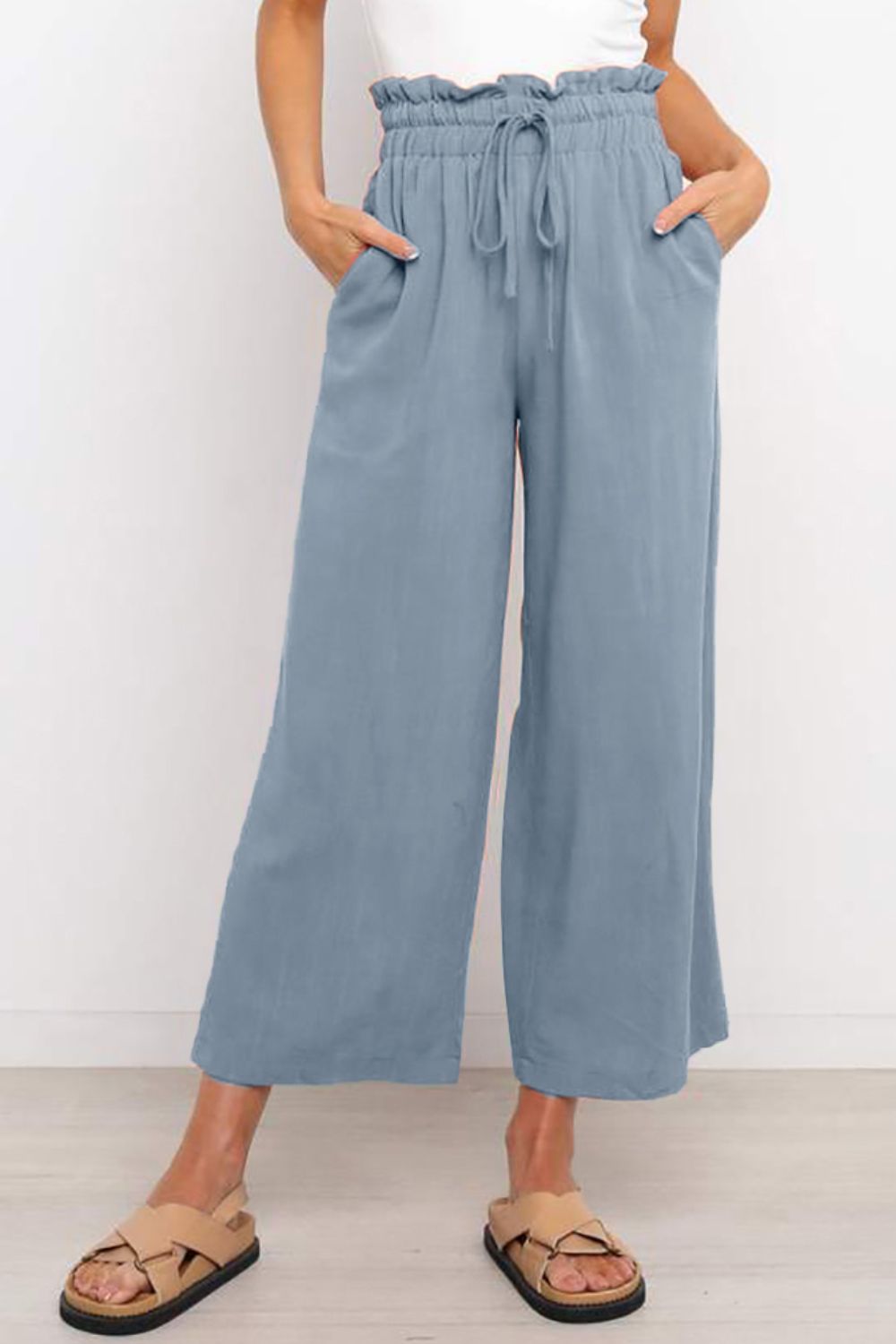 Wijde broek met trekkoord in de taille-Wijde Broeken-Calora-Ivoor-S-Calora