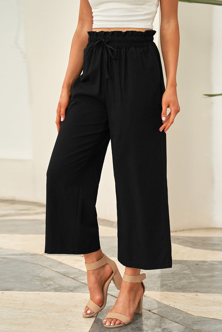 Wijde broek met trekkoord in de taille-Wijde Broeken-Calora-Ivoor-S-Calora