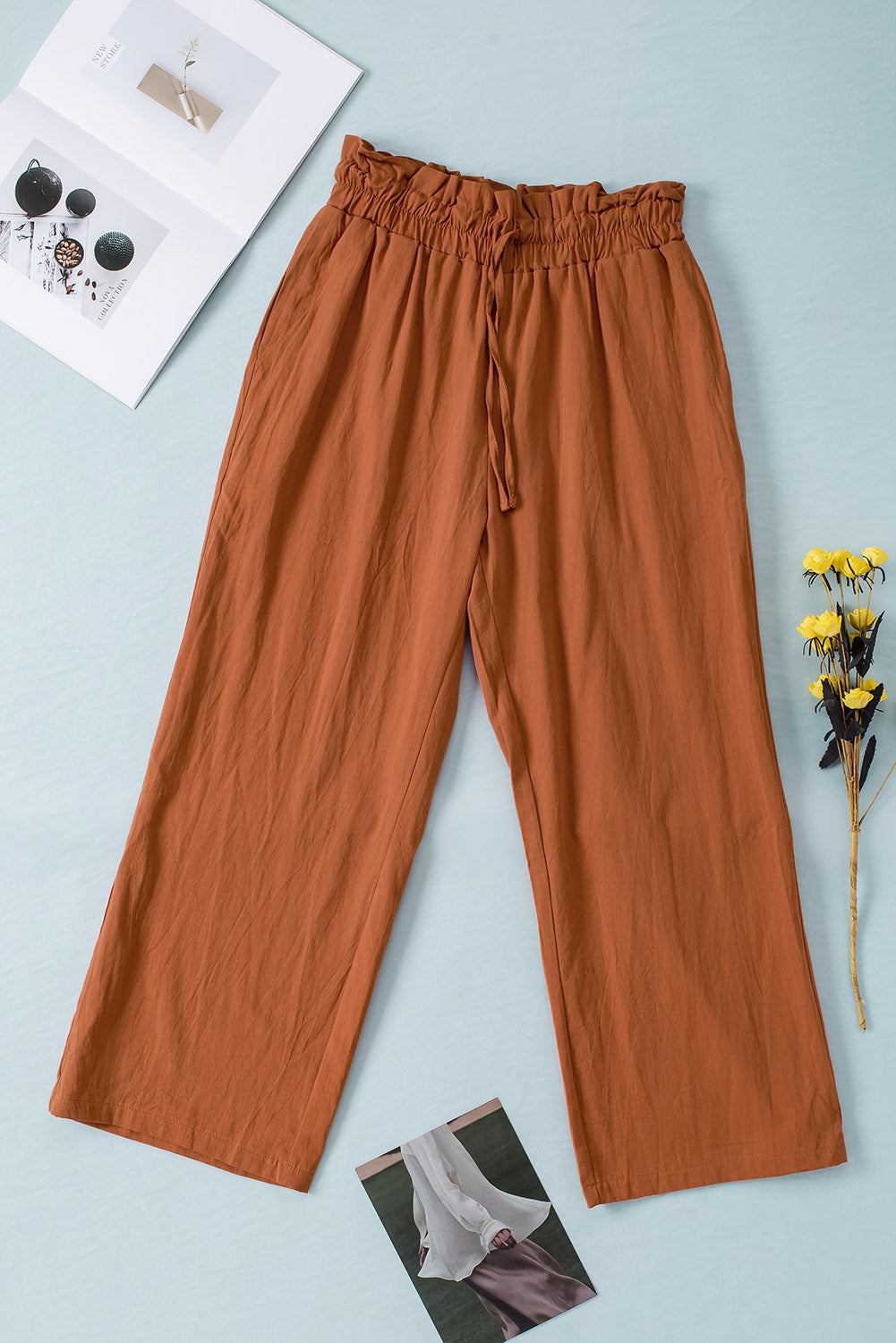 Wijde broek met trekkoord in de taille-Wijde Broeken-Calora-Oker-S-Calora