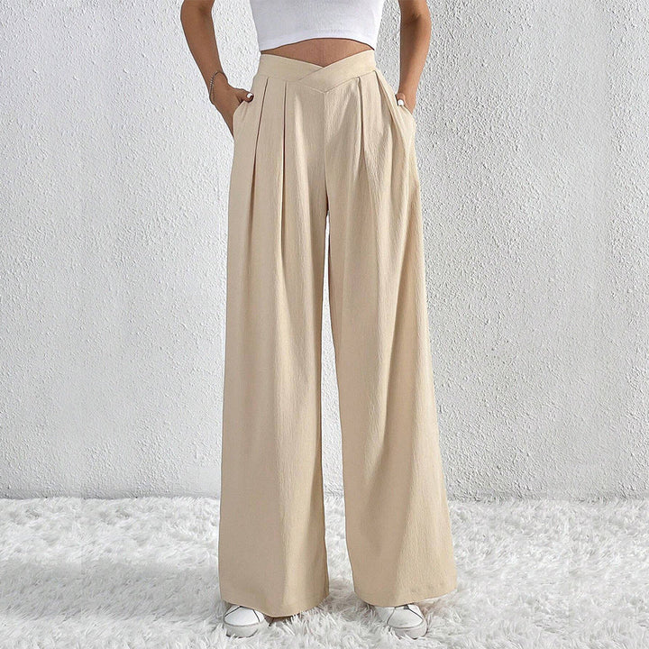 Wijde broek met zakken en hoge taille-Wijde Broeken-Calora-Abrikoos-S-Calora
