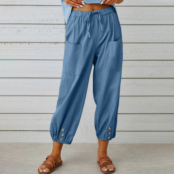 Wijde Comfortabele Broek-Wijde Broeken-Calora-Blauw-S-Calora