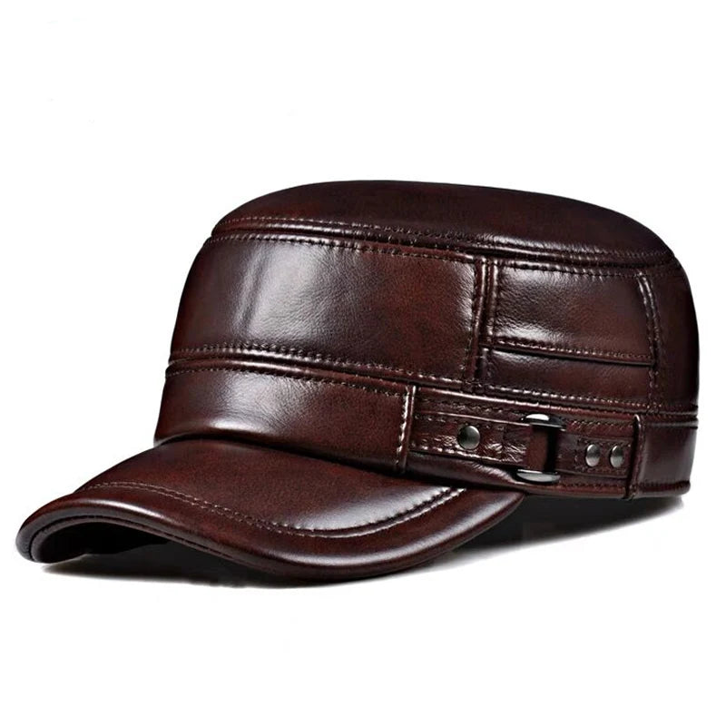 Winter Leren Militaire Britse Vintage Pet-Petten-Calora-Bruin-XL - 57 58cm-Calora