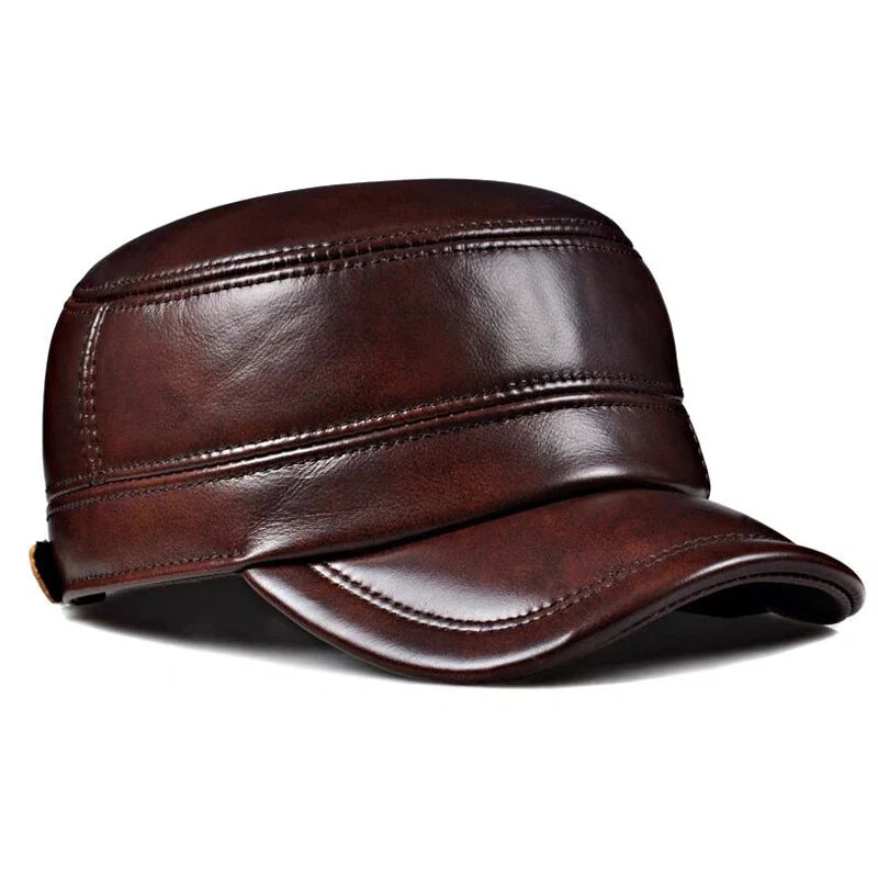Winter Leren Militaire Britse Vintage Pet-Petten-Calora-Rood Bruin-L - 55 56cm-Calora