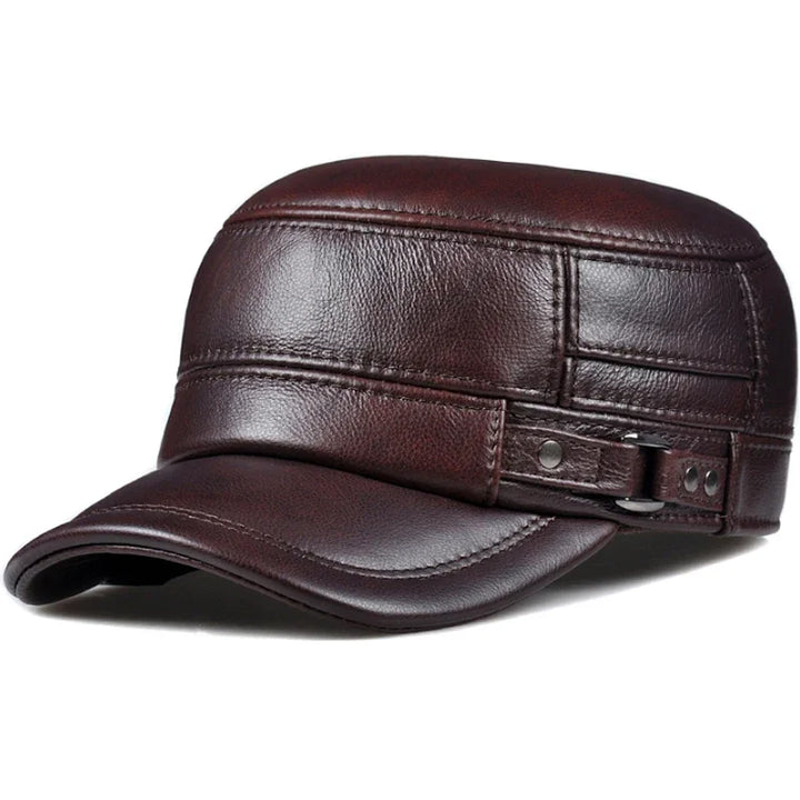 Winter Leren Militaire Britse Vintage Pet-Petten-Calora-Rood Bruin-L - 55 56cm-Calora