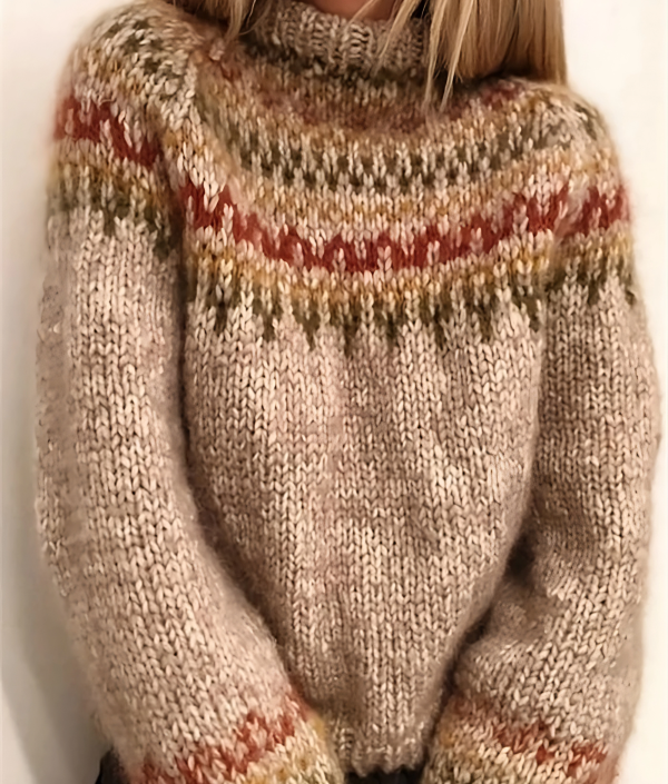 Winter trui met patroon en halve hals-Blazers & Vesten-Calora-Khaki-S-Calora