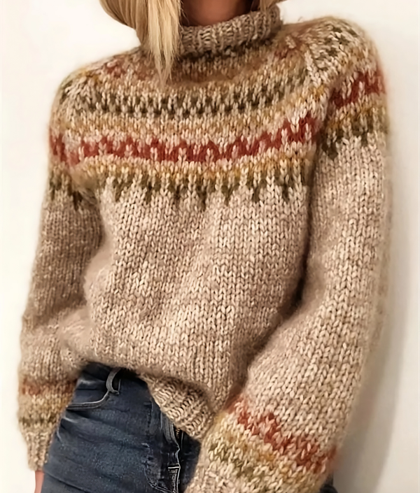 Winter trui met patroon en halve hals-Blazers & Vesten-Calora-Khaki-S-Calora