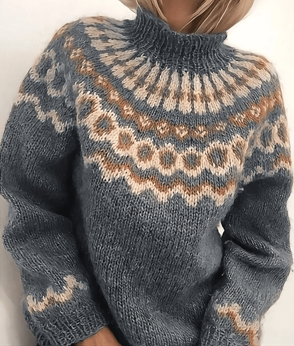 Winter trui met patroon en halve hals-Blazers & Vesten-Calora-Khaki-S-Calora