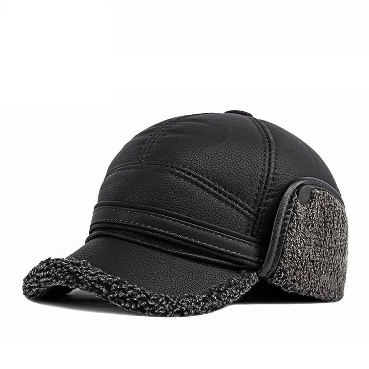 Winter Warm Oorbeschermende en Winddichte Muts van Faux Leer-Petten-Calora-Zwart-M ( 56-58cm )-Calora