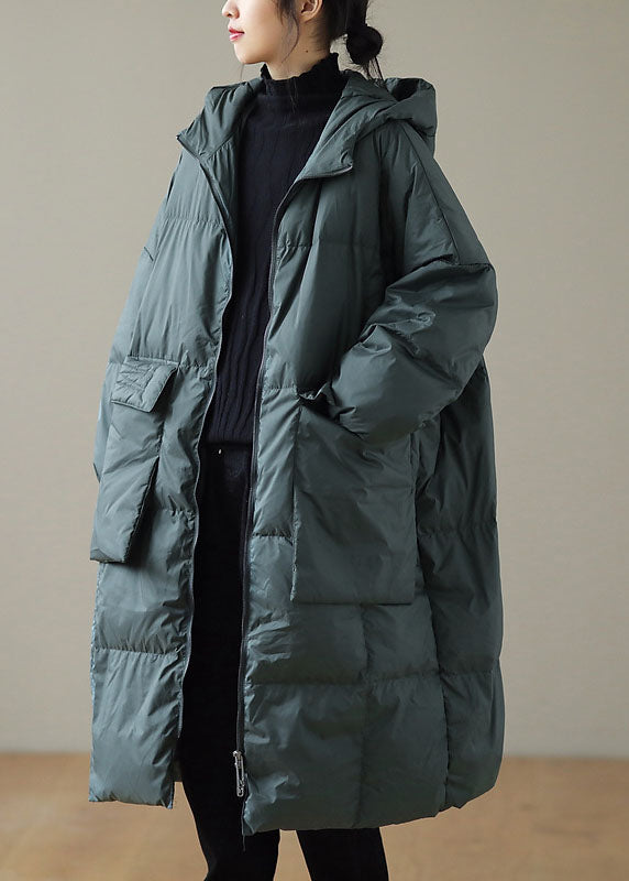 Winterdonsjas met capuchon, rits zakken in plus maat-Zomer Jassen-Calora-Groen-S-Calora