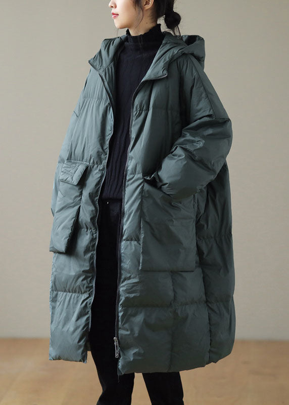 Winterdonsjas met capuchon, rits zakken in plus maat-Zomer Jassen-Calora-Groen-S-Calora