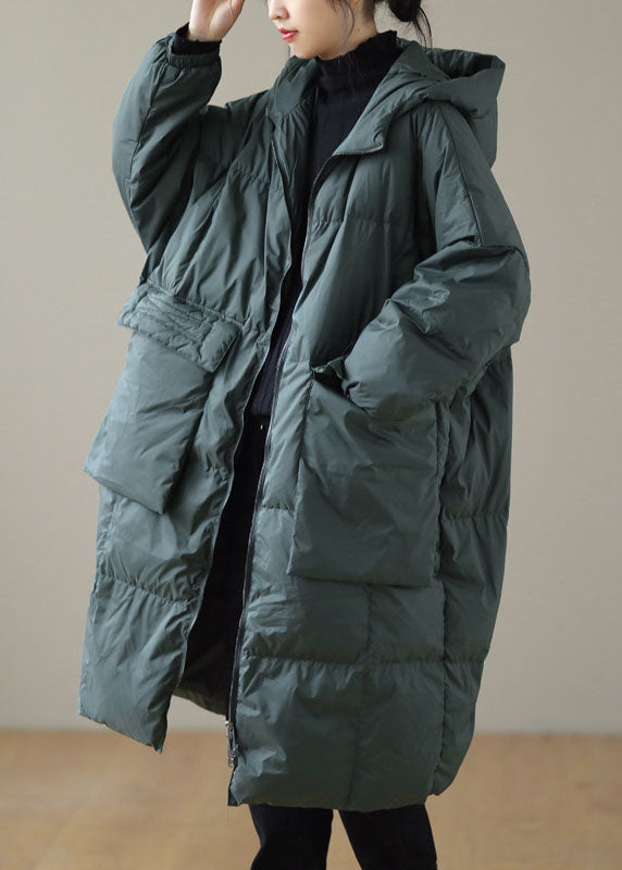 Winterdonsjas met capuchon, rits zakken in plus maat-Zomer Jassen-Calora-Groen-S-Calora