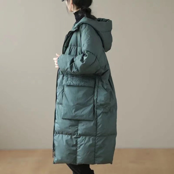 Winterdonsjas met capuchon, rits zakken in plus maat-Zomer Jassen-Calora-Groen-S-Calora