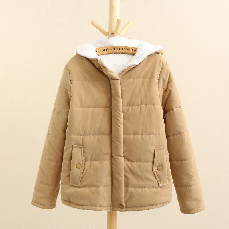 Winterjas met capuchon en fleecevoering voor dames-Zomer Jassen-Calora-Khaki-M-Calora