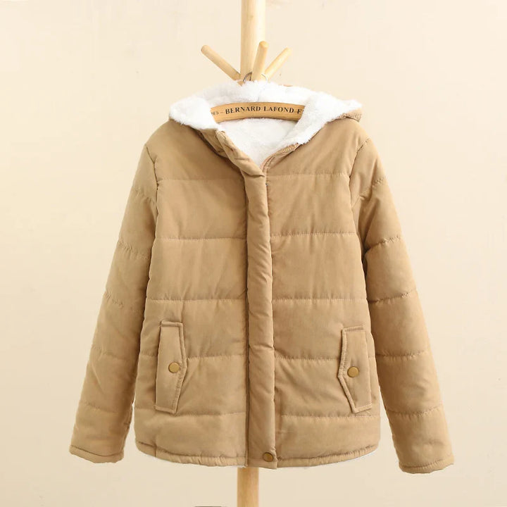 Winterjas met capuchon en fleecevoering voor dames-Zomer Jassen-Calora-Khaki-M-Calora
