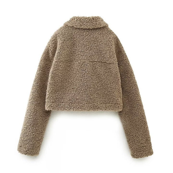 Winterjas van zachte fleece met kraag-Zomer Jassen-Calora-Khaki-S-Calora