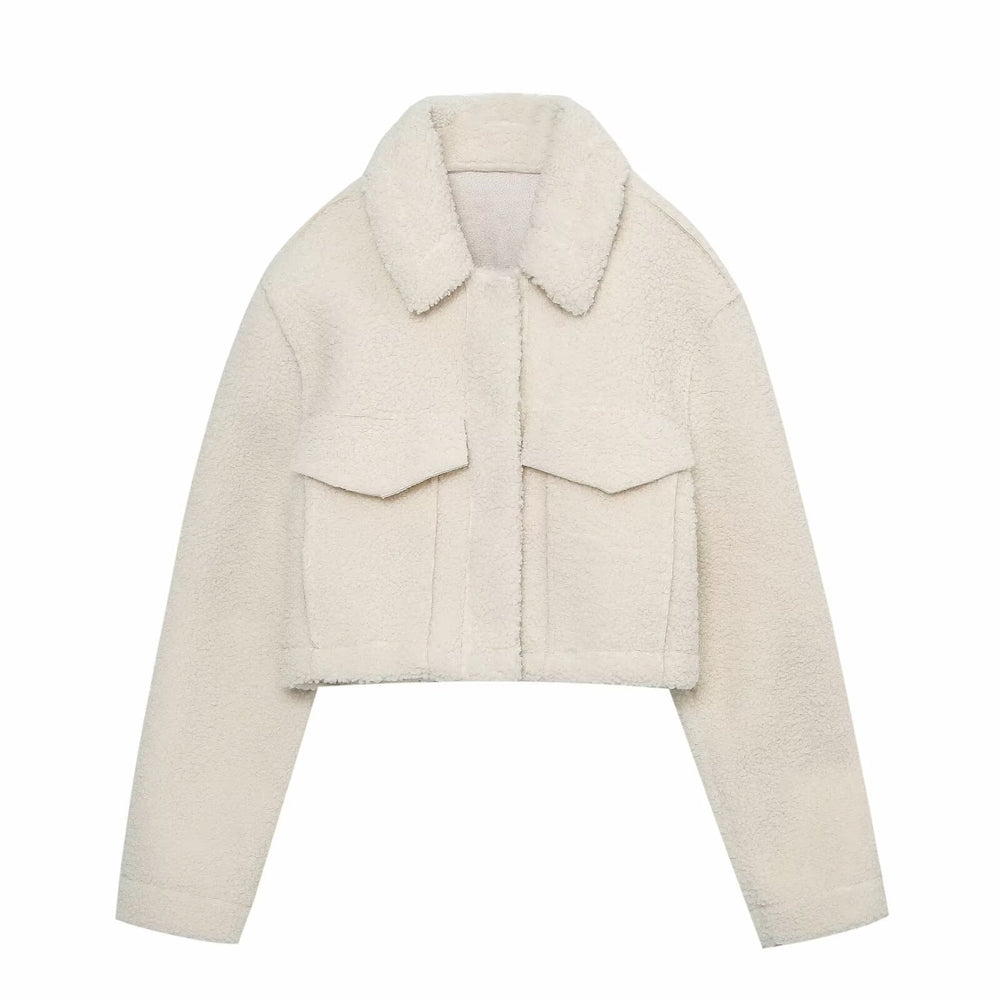 Winterjas van zachte fleece met kraag-Zomer Jassen-Calora-Wit-S-Calora