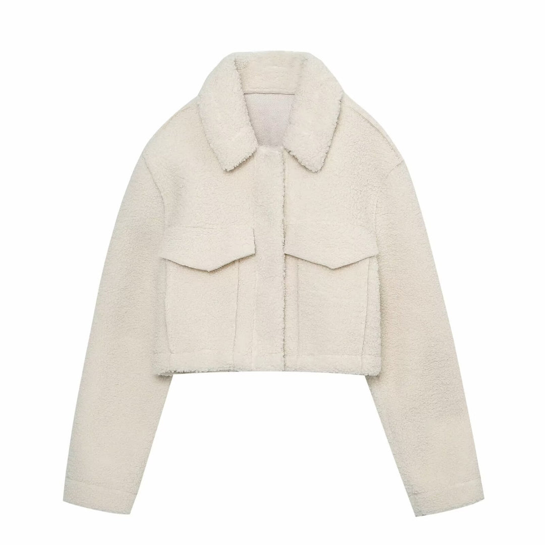 Winterjas van zachte fleece met kraag-Zomer Jassen-Calora-Wit-S-Calora