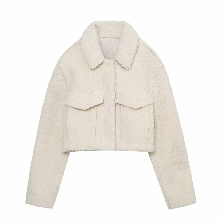 Winterjas van zachte fleece met kraag-Zomer Jassen-Calora-Wit-S-Calora