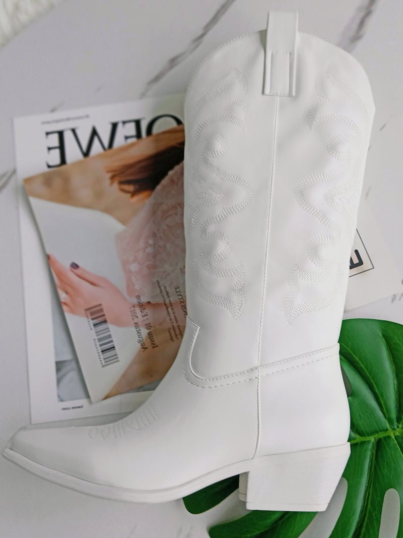 Witte Leren Cowboylaarzen Zwarte Zool-Laarzen-Calora-Wit + Zwarte Zool-36-Calora