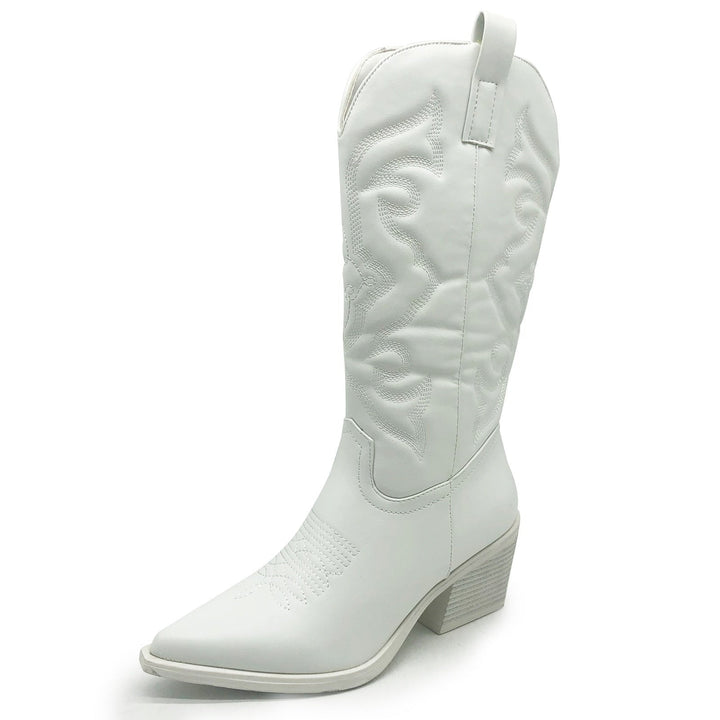 Witte Leren Cowboylaarzen Zwarte Zool-Laarzen-Calora-Wit + Zwarte Zool-36-Calora