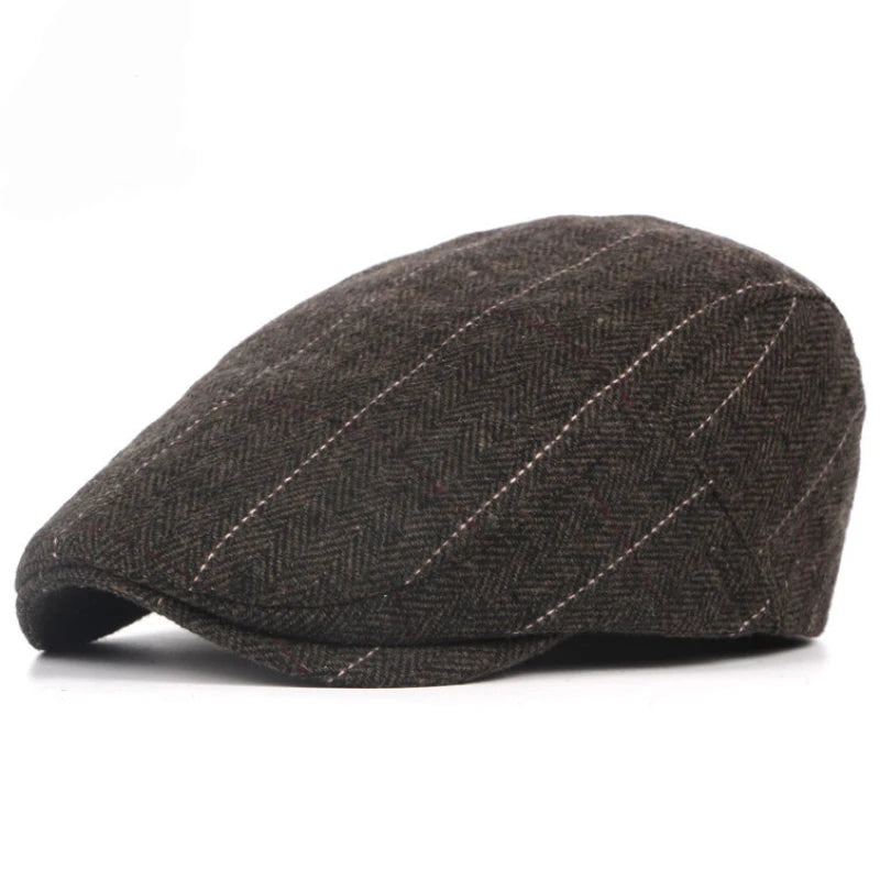 Wollen Beret Hoed Retro Ruit Patroon-Petten-Calora-Bruin-55-59cm-Calora