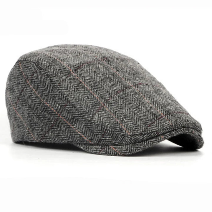 Wollen Beret Hoed Retro Ruit Patroon-Petten-Calora-Donkergrijs-55-59cm-Calora