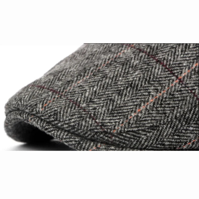 Wollen Beret Hoed Retro Ruit Patroon-Petten-Calora-Donkergrijs-55-59cm-Calora