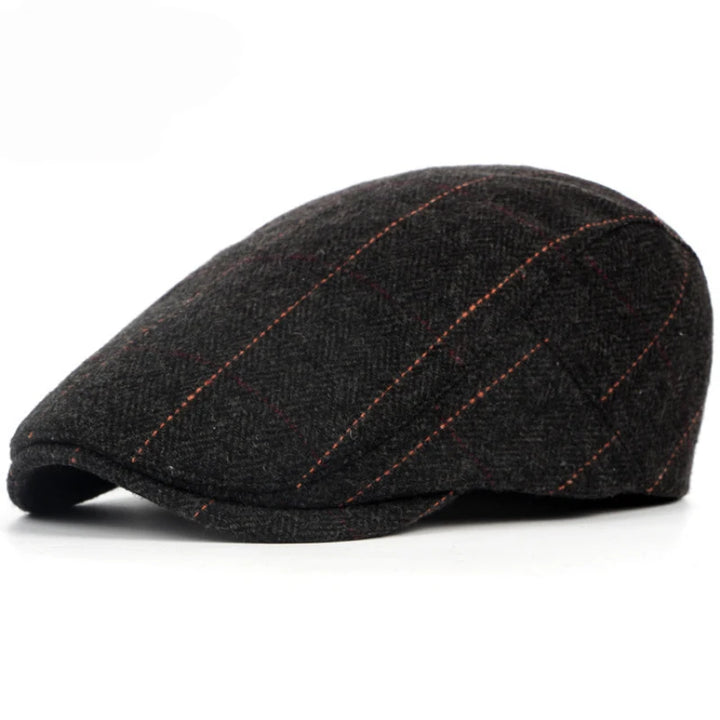 Wollen Beret Hoed Retro Ruit Patroon-Petten-Calora-Donkergrijs-55-59cm-Calora