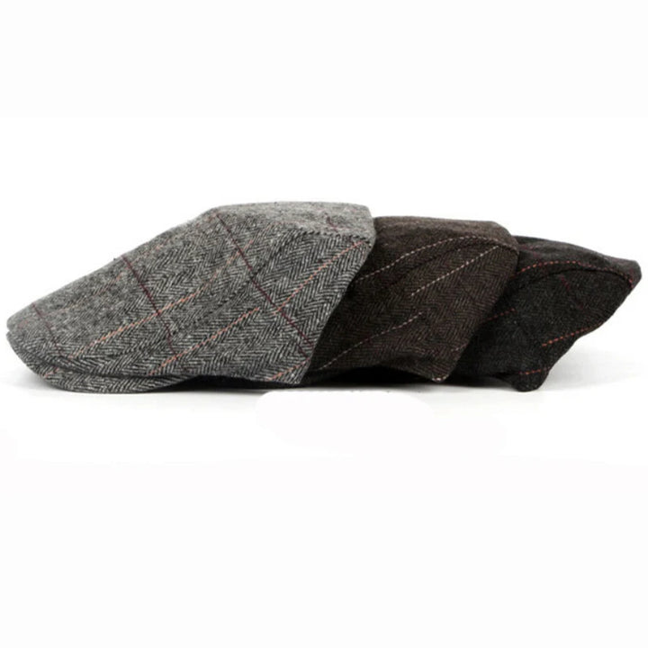 Wollen Beret Hoed Retro Ruit Patroon-Petten-Calora-Donkergrijs-55-59cm-Calora